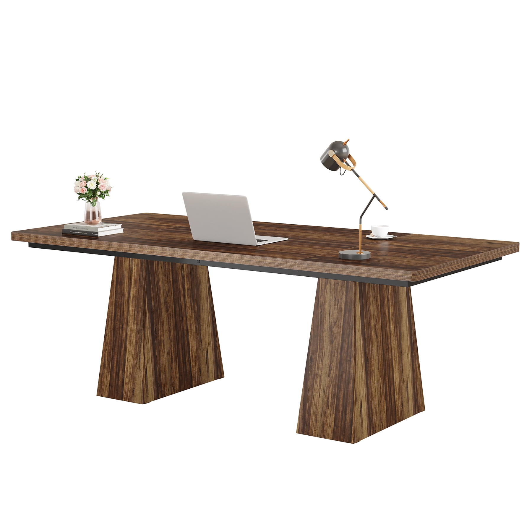 Fnova 63" Home Office Computer Desk, Dark Brown Modern Executive Desk, Writing Desk, Easy to Assemble