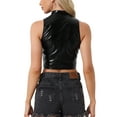 thumbnail image 3 of INSPIRAR CHIC Top de Mujer Cuello Mock con Cremallera Frontal Sin Mangas Holográfico Brillante para Fiesta XL Negro, 3 of 6