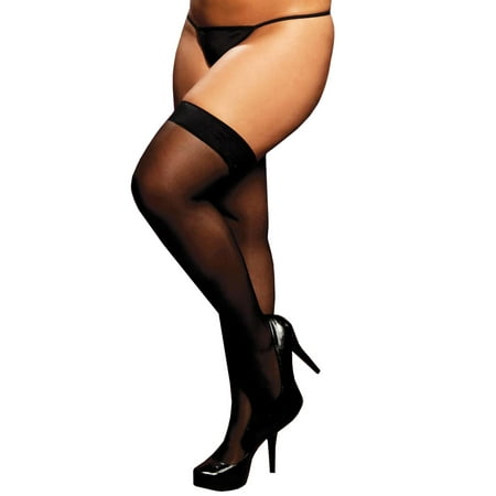 Womens Plus Size Sheer Basic Top Thigh High Stockings