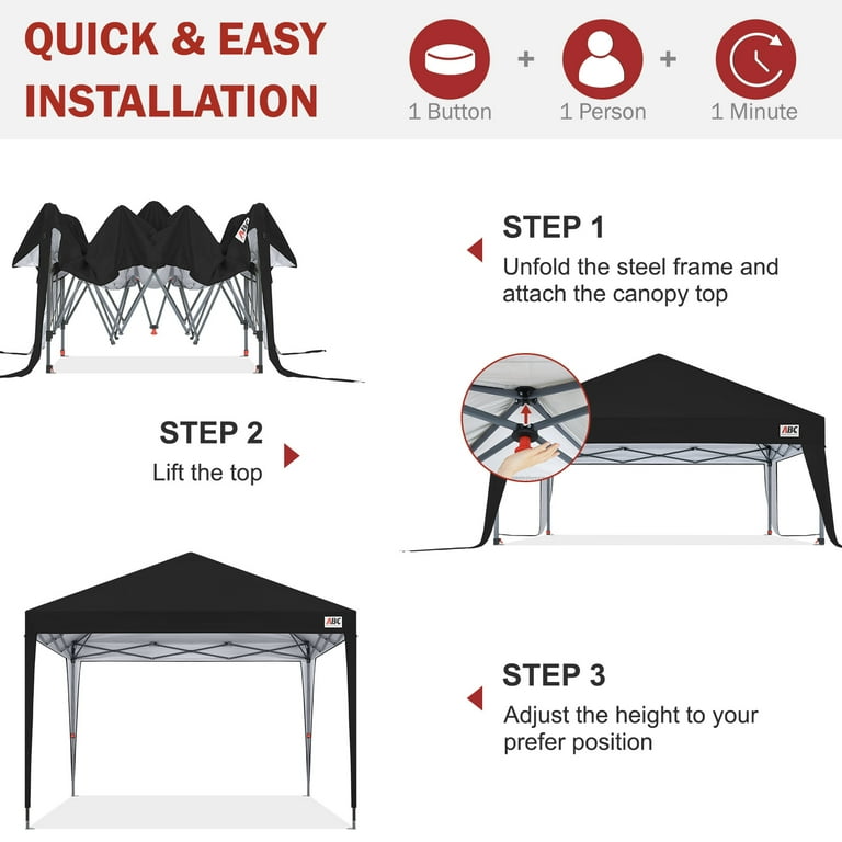 ABCCANOPY Gazebo pop-up 3 x 3 m, tendone commerciale con 4 pareti laterali rimovibili e borsa a rullo, 4 sacchi per pesi (grigio