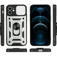 thumbnail image 4 of Sturdy Case for Apple iPhone 12 Mini (Not 12) with Slide Camera Window, Heavy Duty Military Grade Protection Phone Cover Built-in 360°Rotate Ring Stand for Apple iPhone 12 Mini SJ Silver, 4 of 14