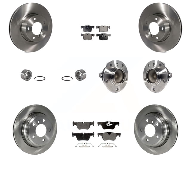 Transit Auto Front Rear Hub Bearing Assembly Disc Brake Rotor and Semi-Metallic Pad Shoe Kit (10Pc) for Car 2015-2016 BMW 328i Without Blue Painted Calipers Left Right Driver Passenger Side KBB-113354