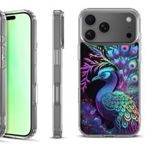 For iPhone 17 Pro Shockproof Protective Phone Case, by OneToughShield - Neon Peacock