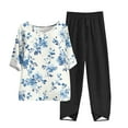 thumbnail image 2 of Yuwull Women's 2 Piece Outfits Casual Button Crewneck Floral Printed Short Sleeve Tops and Wide Leg Capris Pants Lounge Sets Tracksuits S-4XL （Available in Plus Size) On Clearance, 2 of 5