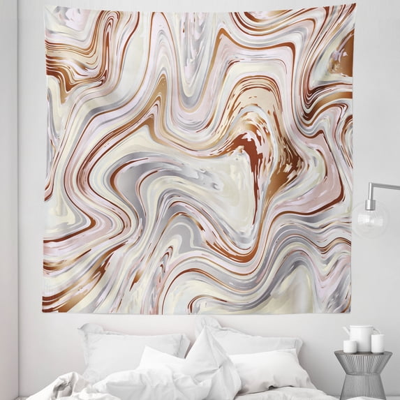 Marble Tapestry, Digital Watercolor Modern Illustration Waving Effect Splashes Print, Fabric Wall Hanging Decor for Bedroom Living Room Dorm, 5 Sizes, Pale Brown Grey and Rose, by Ambesonne