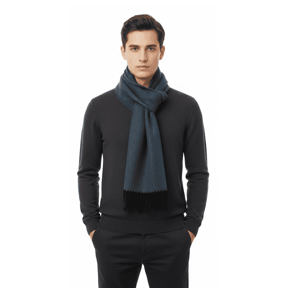 Lanvin 100% Virgin Wool Scarf – Herringbone Pattern, Elegant Fringed Design for Mens