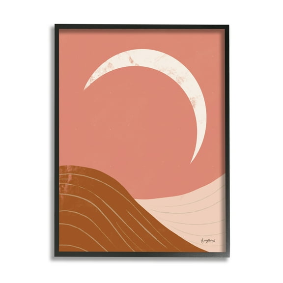 Stupell Industries Desert Crescent Moon Abstract Mountains Terracotta Landscape Nature Painting Black Framed Art Print Wall Art, 11 x 14