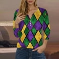 thumbnail image 2 of Women Colorblock Shirt 3/4 Length Sleeve Blouse Top Tunic Shirts Henley Neck Clothing Carnival, 2 of 5