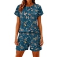 thumbnail image 3 of Lounge Sets for Women Casual 2 Piece Outfits Summer Printed Short Sleeve Tops and Pocket Shorts Matching Set, 3 of 5
