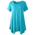 thumbnail image 2 of LARACE Tunique Grande Taille pour Femmes, Haut à Manches Courtes, Blouse, Haut, Col Ras du Cou, Coupe Ample, Chandail, Bleu Lac 2X, 2 of 5