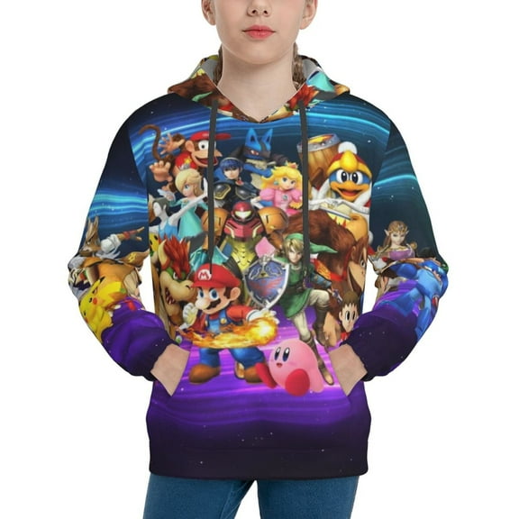 Super Smash Bros Ultimate Kids' Hoodie 3d Print Sweatshirt Soft Pullover Hooded With Big Pockets Fans Gifts For Boys Or Girls Small