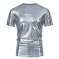 thumbnail image 2 of WTXUE T-Shirts Short Sleeve, Crew Neck Shirts for Men Sports T Shirt Casual Lapel Shiny T Shirt Top Solid | Dancewear for Men Silver M, 2 of 7