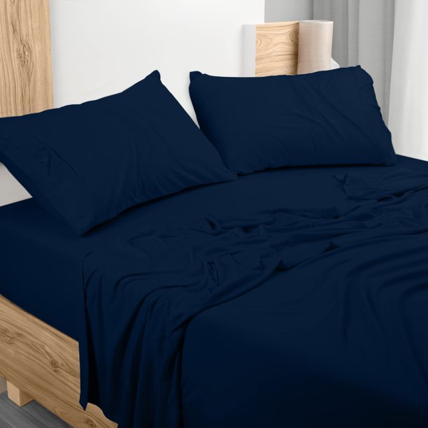 Juego de sábanas Utopia Bedding Queen Jersey de punto, 4 piezas, azul marino