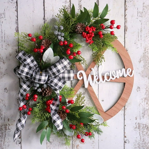 Winter Wreath-Farmhouse Wagon-Wheel Christmas Wreath for Front Door Porch Outside Vintage Wall Decor