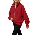 thumbnail image 4 of Ruyang Kids Zip Up Hooded Sweatshirt Long Sleeve Jacket Pockets Loose Coat Fall Warm Outerwear for Girls, 4 of 7
