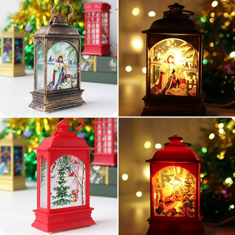 Christmas Lanterns Decorative Outdoor Hanging - 13.5“ Red Lanterns with  Flickering Flameless Candle Battery Powered Xmas Gift for Home, Table