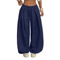 thumbnail image 2 of WULMLEO Baggy Wide Leg Pants for Women Elastic Drawstring Waist Casual Sweatpants With Side Pockets Blue XL, 2 of 8