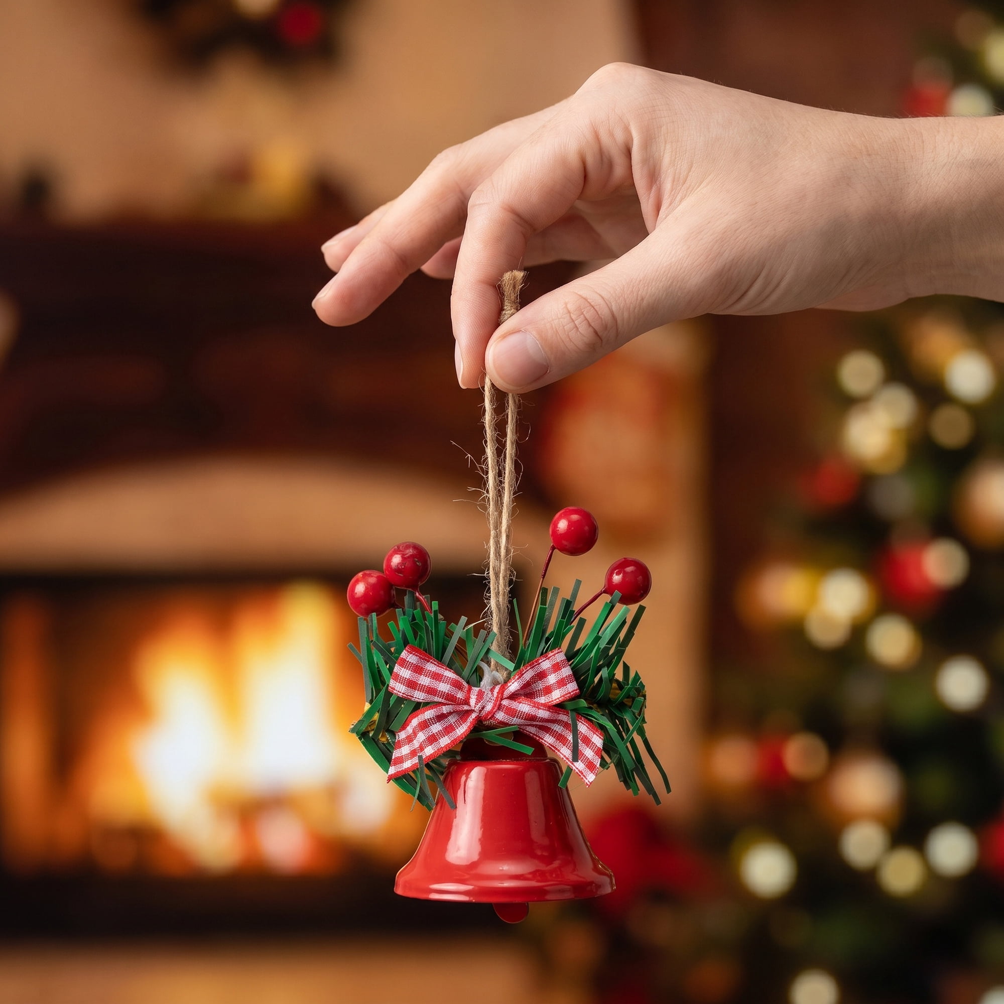 Unique Bargains 10Pcs Christmas Ornaments Rustic Iron Bells Red 1.8"L x 1.8"W x 5.3"H