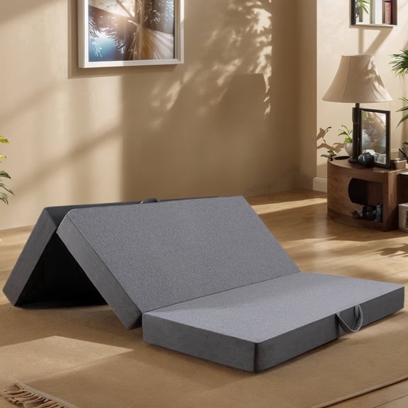 Orhopui Queen 78"x58"x6" Tri-Folding Gel Memory Foam Portable Floor Mattress | Breathable Mesh, Ultra Soft, Cot Pad, Removable And Washable Cover, Comfortable Support, Gray