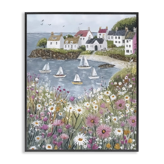 Stupell Industries Rustic Lodge Seaside Sailboats in Village Bay Black Framed Giclee Art, 11 x 14, by Riley B