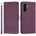 thumbnail image 2 of Wallet Leather Case For Samsung Galaxy A36 5G 6.7",With Card Holder,Wristband, Shockproof Kickstand Embossed Happy Pattern Phone Case,Purple,For Galaxy A36 (5G), 2 of 8