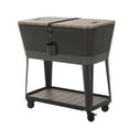 thumbnail image 4 of Sunjoy 80-Quart Wood Grain Finish Metal Rolling Ice Chest Cooler Cart with Storage Shelf, Steel Bottle Opener, and Lockable Wheels, Deep Silver, 4 of 8