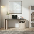 thumbnail image 3 of Homary Modern Wash White L Shaped Desk 1 Cabinet & 2 Drawers 60" Oak Executive Office Desk, 3 of 17