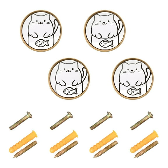 Yayeee 8 Pack Cabinet Knobs with Screws Round Zinc Drawer Pulls for Kitchen, White Chubby Cat