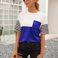 thumbnail image 3 of Camiseta de mujer a rayas con bloque de color, manga corta, cuello redondo, parte superior suelta, azul, S Inevent AP001245-17, 3 of 7