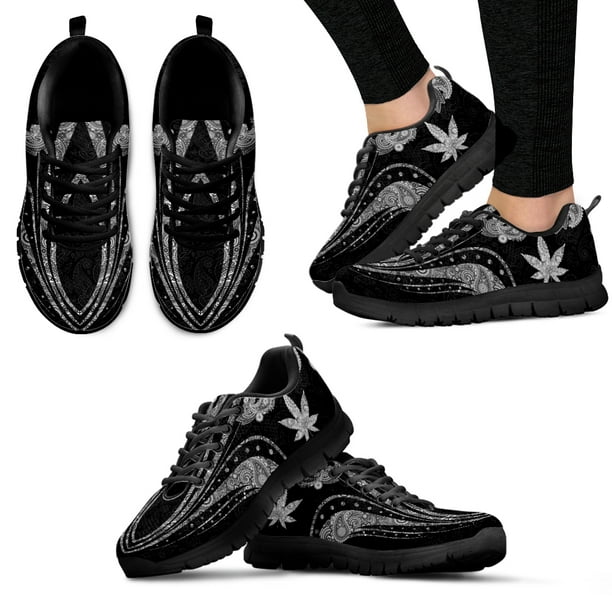 Zapatillas deportivas ligeras y cómodas para exteriores, con diseño de hoja de marihuana, color negro, informales, transpirables y cómodas para mujer
