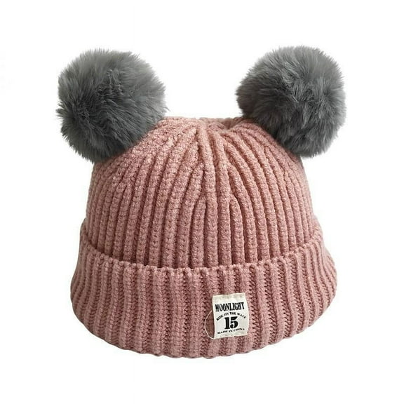 Infant Toddler Beanie Woolen Hat Pure Color Winter Double Ball Wool Knitted Cap for 0-2 Years Old