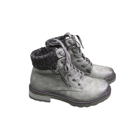 

Younar Women s Combat Boots - Anti-Slip Lace Up Ankle Boots with Fur Inside and Zipper Black Gray Khaki for Autumn Winter high grade