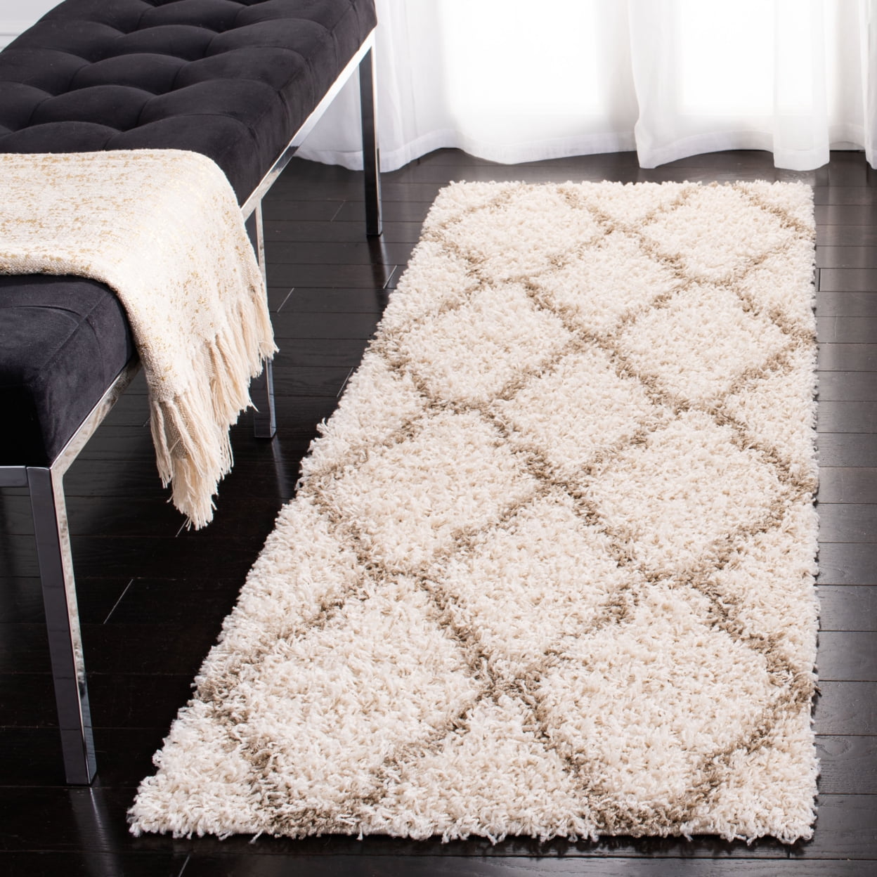 SAFAVIEH Daley Geometric Plush Shag Runner Rug, Ivory/Beige, 2'3" x 8'