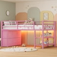 thumbnail image 6 of Afuhokles Twin Size Low Loft Bed, Metal Loft Bed with LED Lights and Open Storage Shelves, Safety Guardrail, Pink, 6 of 6