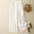 thumbnail image 2 of Lenpel Palazzo Pants for Women Plus Size Elastic High Waisted Wide Leg Cotton Linen Pants Baggy Beach Casual Trousers(White,X-Large), 2 of 7