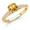 thumbnail image 2 of Gem Stone King 10K Two Tone Gold Yellow Citrine and White Lab Grown Diamond Engagement Ring for Women (1.11 Cttw, Gemstone November Birthstone, Cushion 6MM, Size 7), 2 of 4