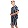 thumbnail image 4 of Men's Short Sleeve Satin Pajama Set with Shorts (Large, Navy and Beige Striped), 4 of 4