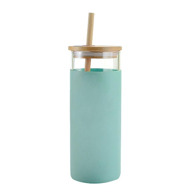 Silicona Alta Paja De Vidrio De Borosilicato Botella De Vidrio De Una Sola Capa 600Ml Taza De Té Con Tapa De Bambú Manga De Aislamiento De Paja Para Oficina Hogar 1Pcs Manga Yuarrent HA026595-09