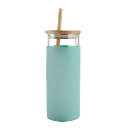 

Portable Silicone Sleeve Glass Bamboo Straw Lid 600ML Large Capacit Water Cup Sports Water Bottle With Straw Outdoor Travel Home