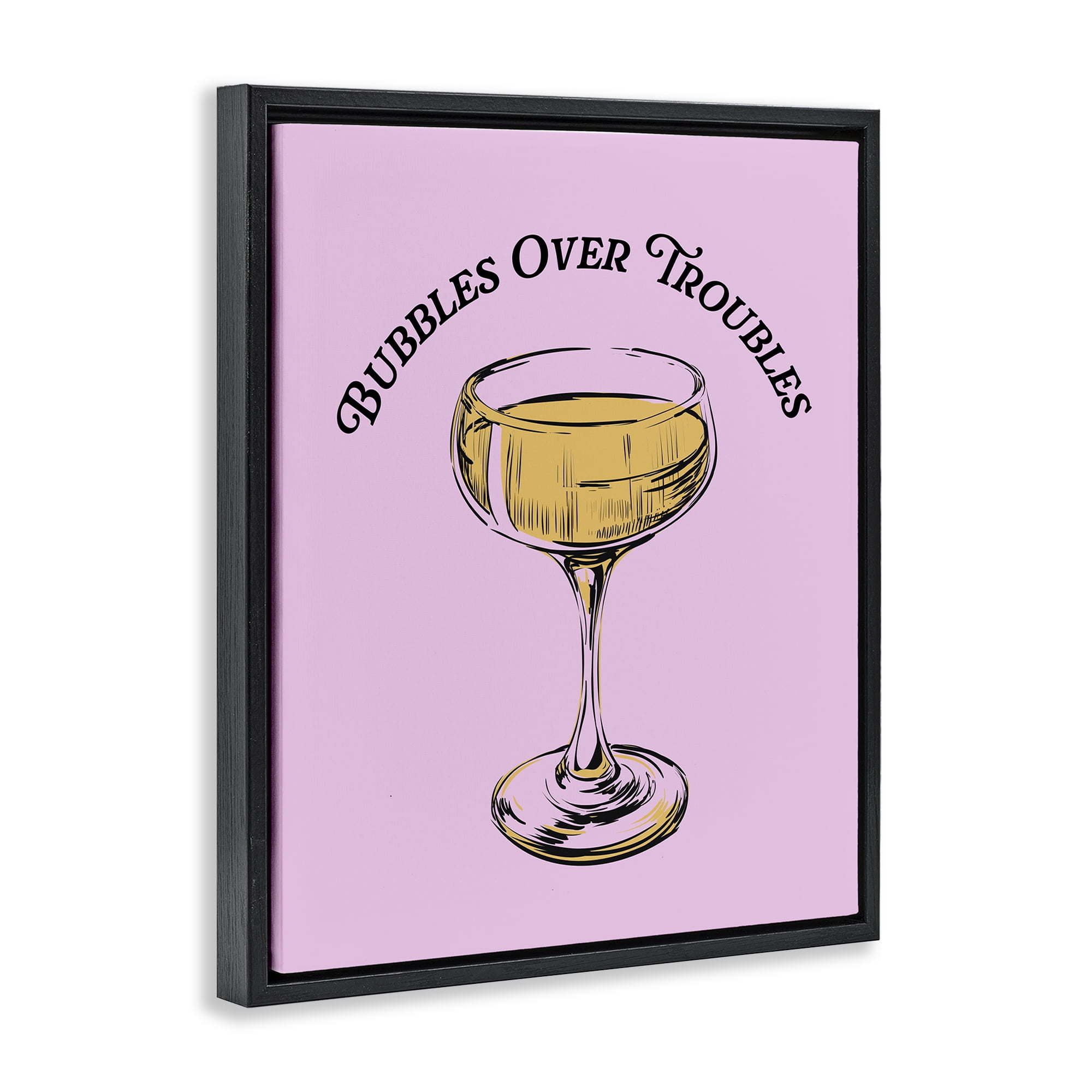 Stupell Industries Bubbles Over Troubles Food & Beverage Painting Black Floater Framed Canvas Art Print Wall Art, 17 x 21