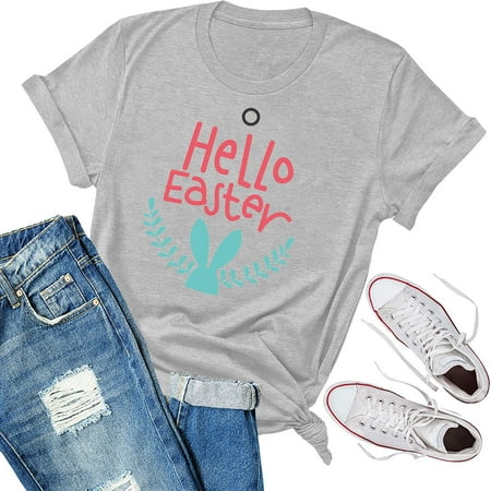 

Women s Letter Printed Floral Lightweight Crewneck Summer T-Shirt Easter Scrub_Tops for Womens