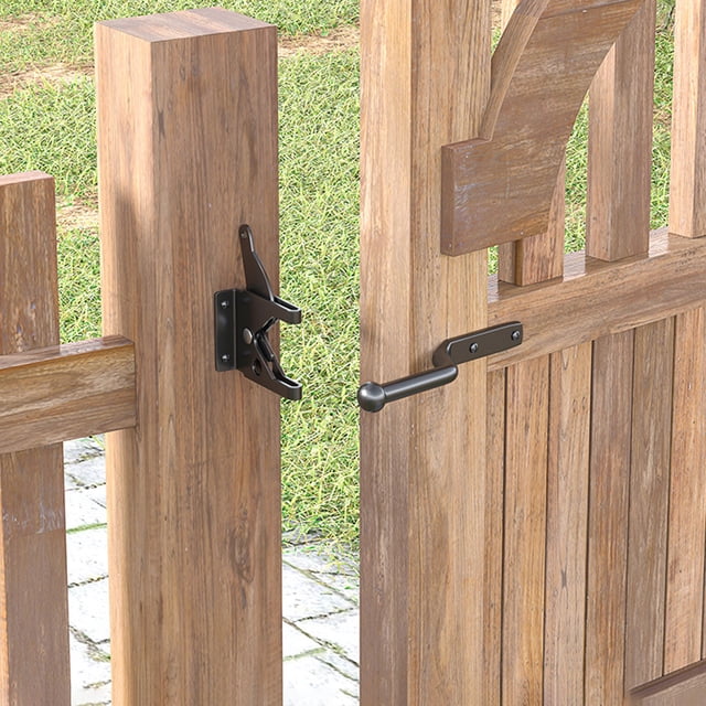 WUSUOWEI 1PC Steel Selflocking Gate Lock,Automatic Lever Lock,Single Side for Wooden Fence Mount,Door Lock for Pool,Garden,Powder Coated,Wood Fence Gate