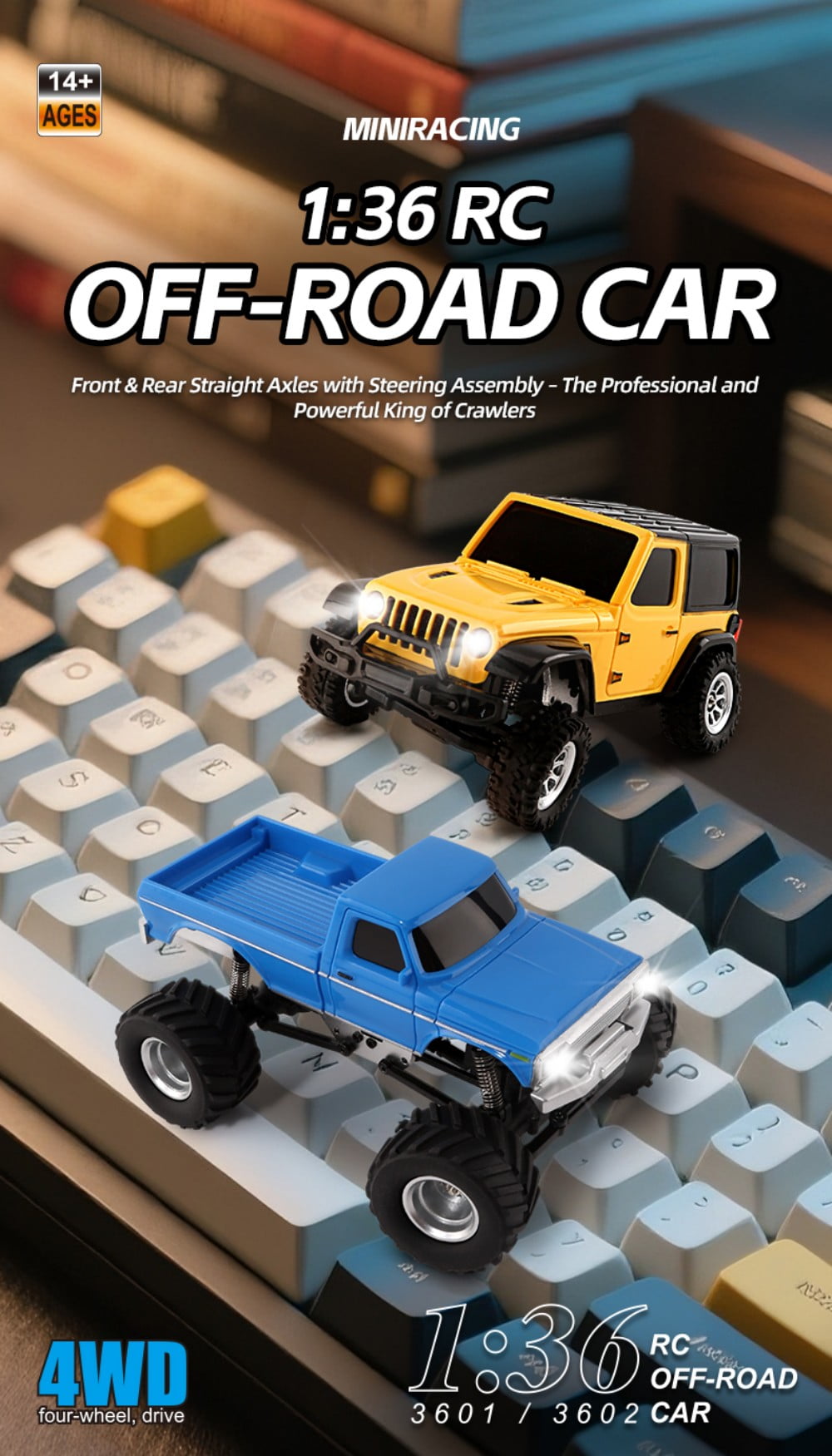 1/36 Scale Mini RC Crawler Car, 4WD Remote Control Climbing Car, 2.4G Off-Road Vehicle with LED Lights, Micro RC Truck 4×4 Small Cars for Adult, Blue