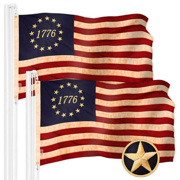 G128 2 Pack: Betsy Ross 1776 Tea-Stained Flag | 2x3 Ft | ToughWeave Pro Series Embroidered 420D Polyester | Historical Flag, Embroidered Design, Indoor/Outdoor, Brass Grommets, High Quality