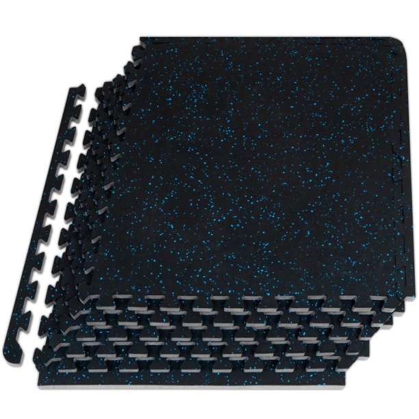 ProsourceFit Rubber Top Exercise Puzzle Mat 1/2in, Blue, 24 Sq Ft 6 Tiles