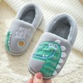 thumbnail image 2 of Otqutp Baby Home Slippers Dinosaur Indoor Shoes Girls Boys Slippers Warm Dinosaur House Cute Cozy Plush Winter Cotton House Slip Shoes(Gray,10-10.5 Years), 2 of 6