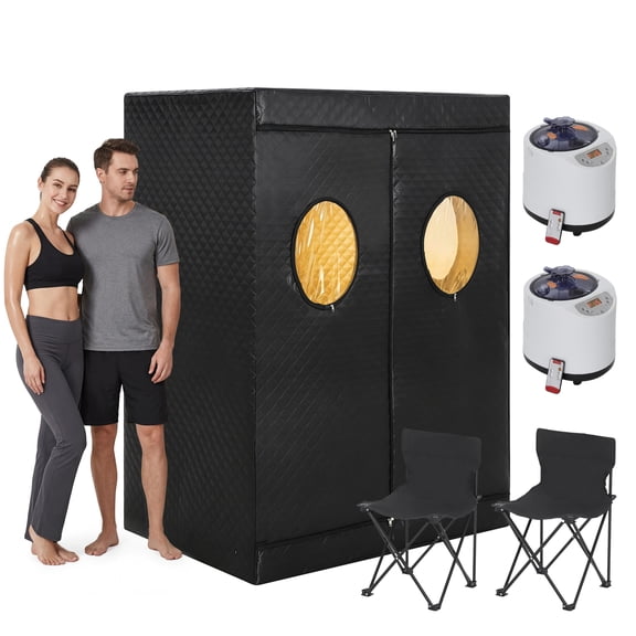 Garvee Portable Steam Sauna Tent 2 Person, Full Body Indoor Sauna Pod with 1400W Dual 3L Steamer & 2 Collapsible Chairs, 15-Level Remote Control Home Spa – US Plug