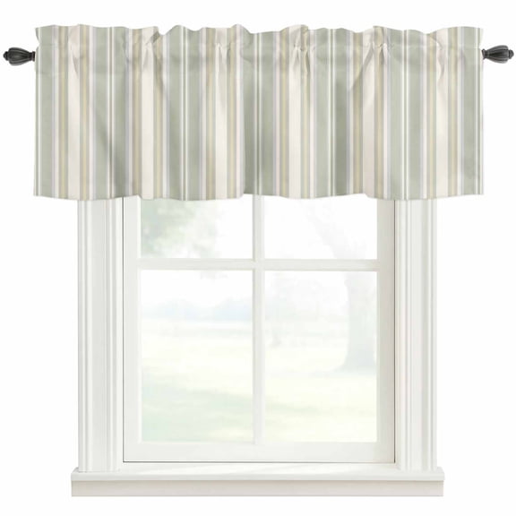 Light Green Lines Farmhouse Short Window Curtain Valances, Retro Minimalist Stripes Pattern Rod Pocket Kitchen Valances for Living Room Bedroom Bathroom Cafe 42" x 12"