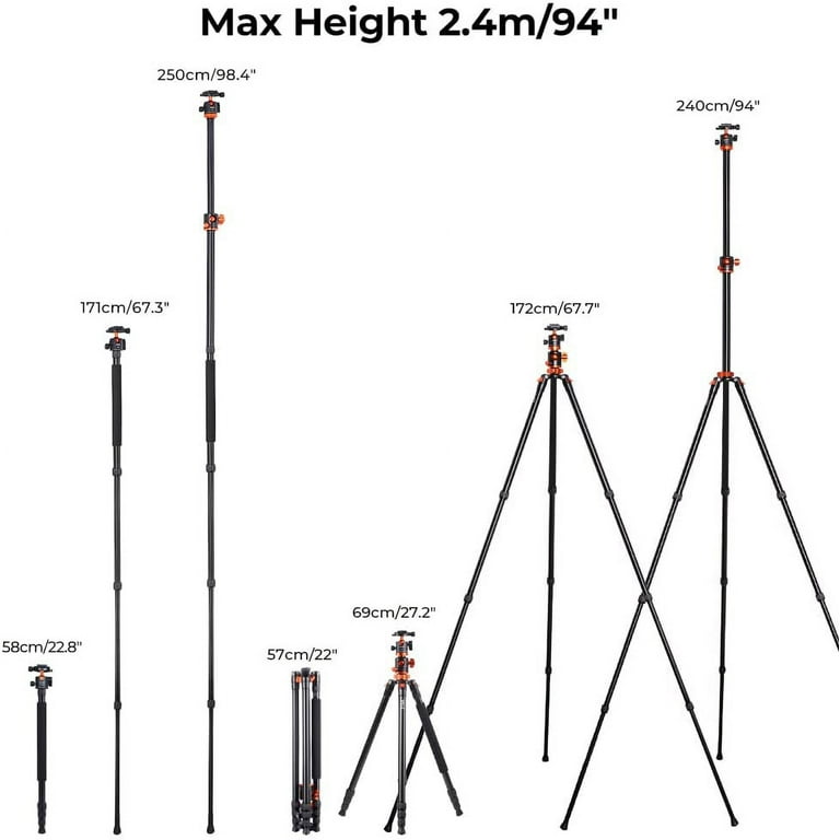K&F Concept 94 Inch Camera Tripods 4 Section Ultra High Aluminum  Professional Detachable Monopod Tripod with 360 Degree Ball Head Quick  Release Plate