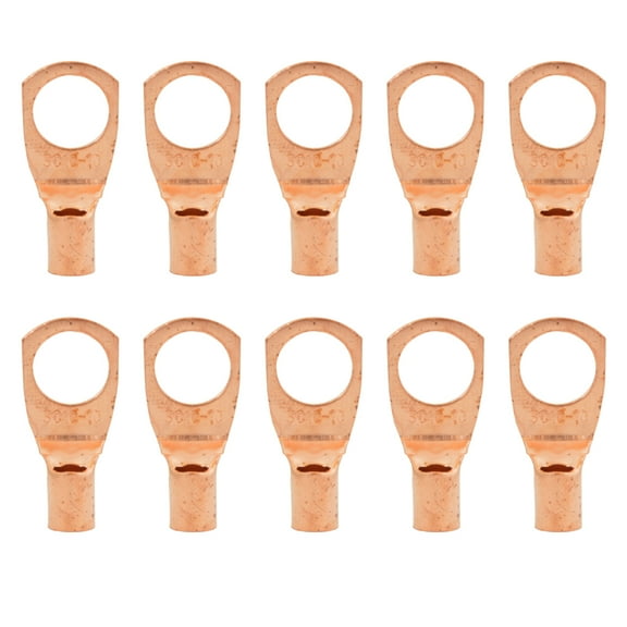 8 Gauge AWG Non-Insulated Pure Copper Lugs Ring Terminals Connectors 3/8" Inch Ring Size 10 Pack